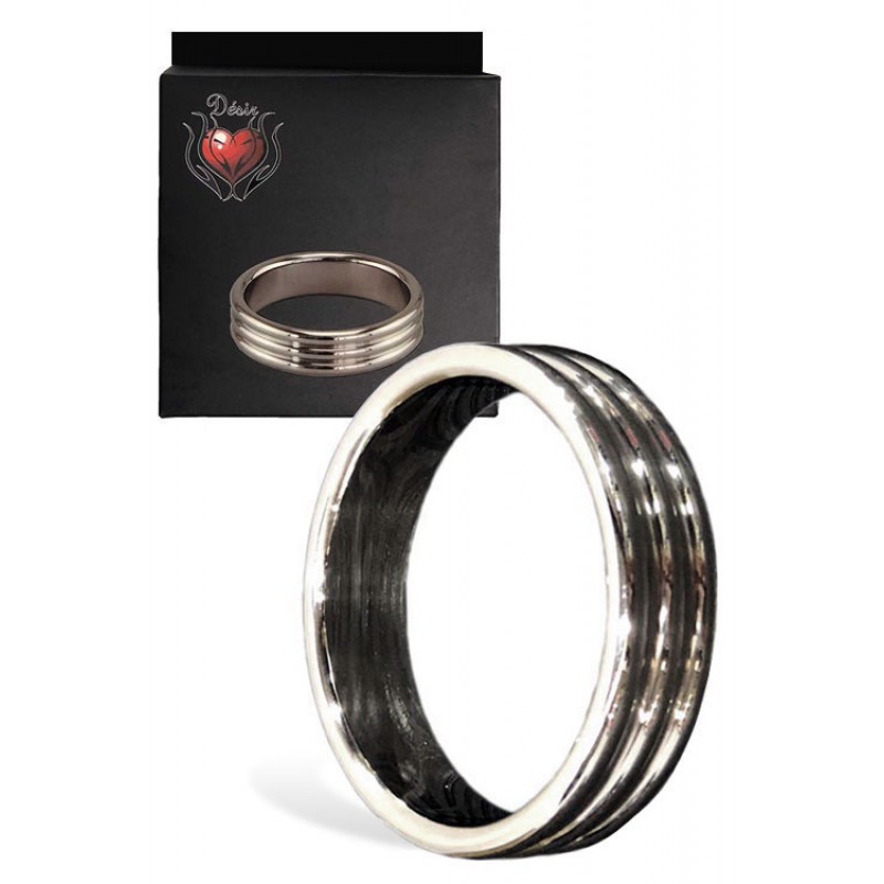 Stainless Steel Cock Ring with Decorative Ridges - 50mm